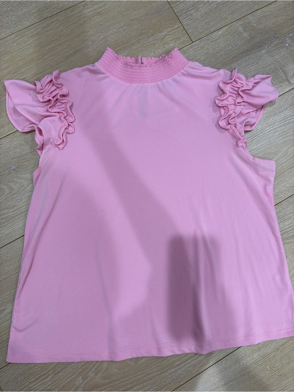 CeCe Pink Ruffle-Sleeve Mock Neck Top